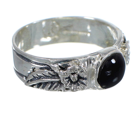 Southwest Sterling Silver Jet Flower Ring Size 6-1/4 VX59972